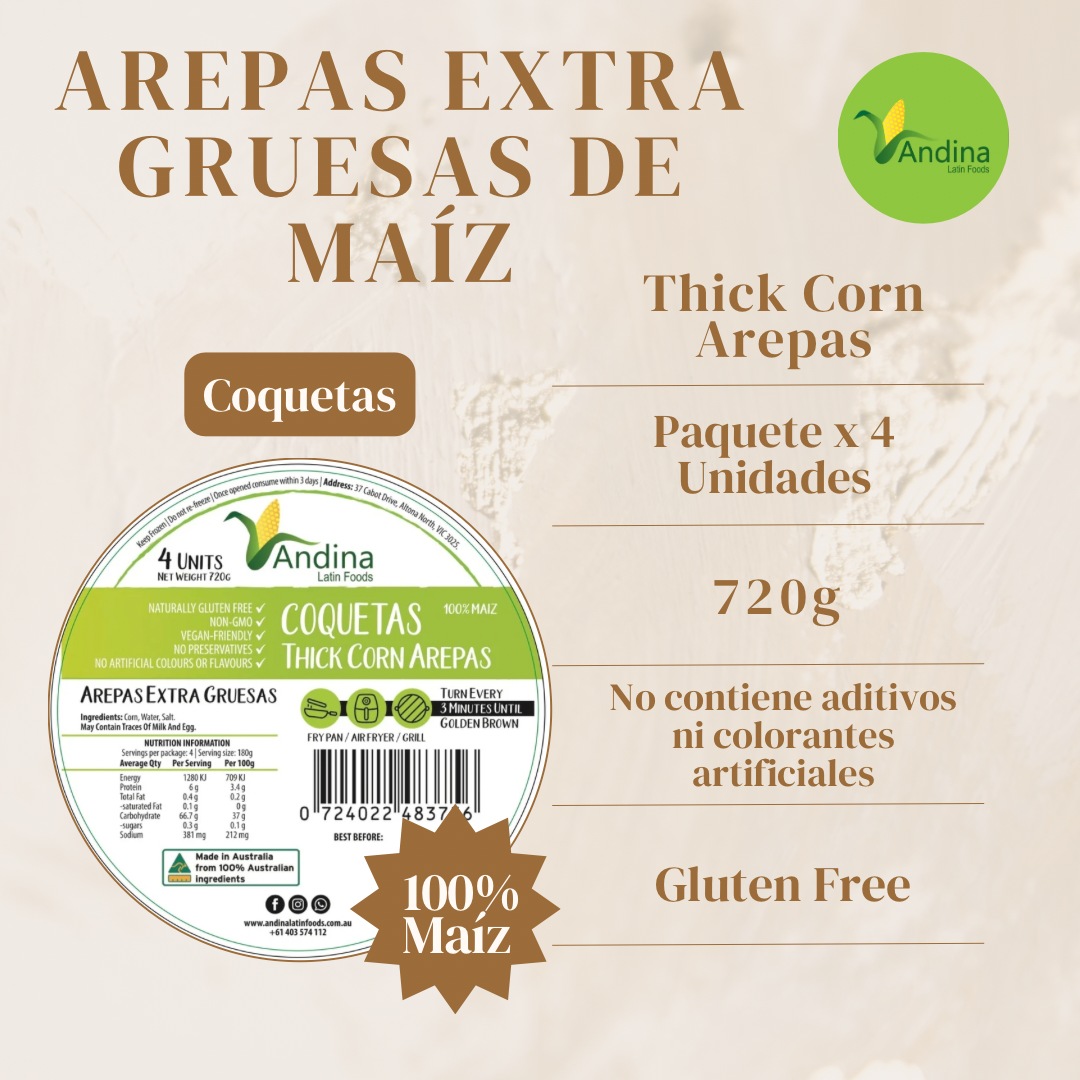 Arepas de Maíz Blanco Gruesas Grandes (720g) - COQUETAS