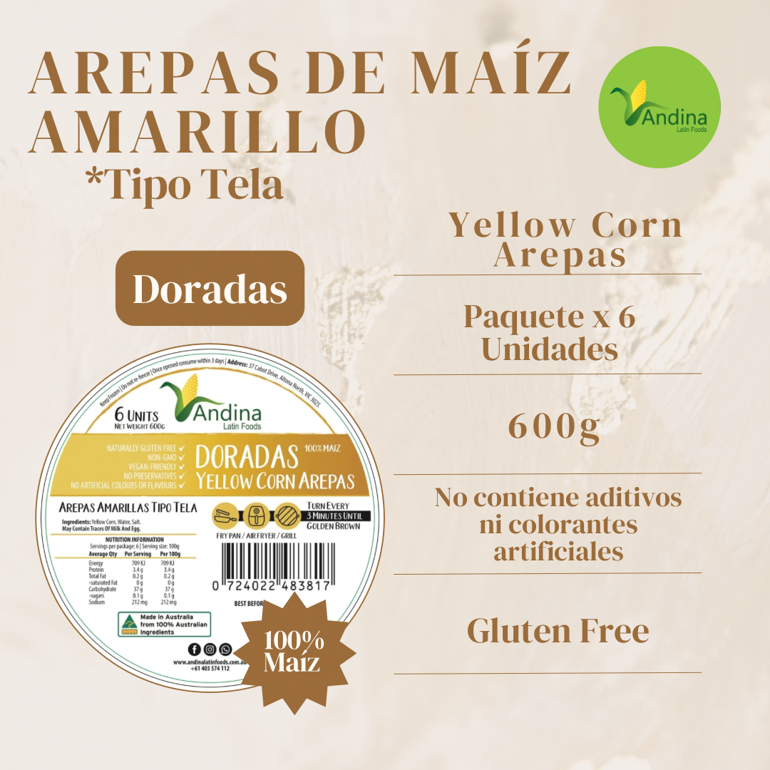 Arepa Grande de Maíz Amarillo (600g) - DORADAS