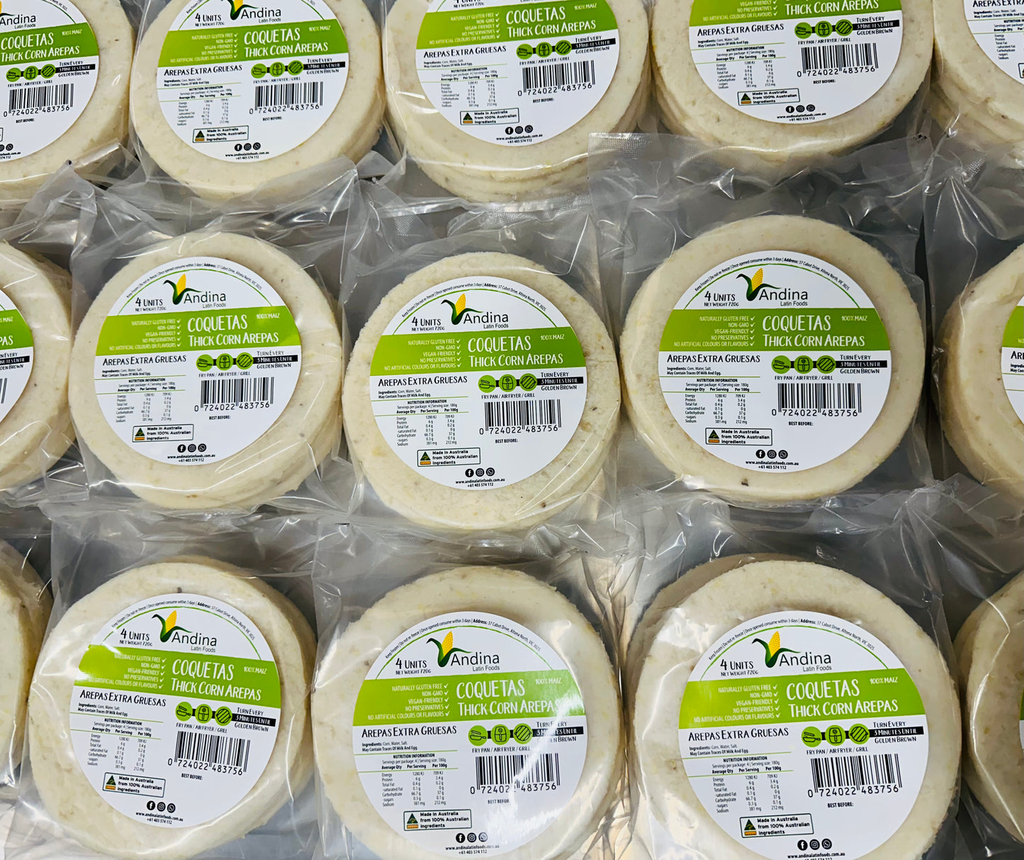 Arepas de Maíz Blanco Gruesas Grandes (720g) - COQUETAS