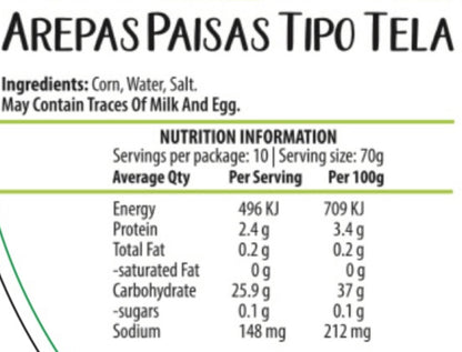 Arepa de Maíz Blanco Regular (700g) - PAISITAS