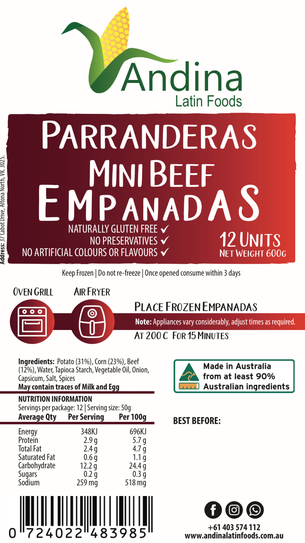 Mini Beef Empanadas 600 g (PARRANDERAS)
